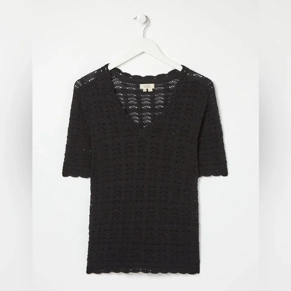 Fat Face Crochet Vienna 100% Cotton Knit Short Sleeve Blouse Top - Picture 5 of 11